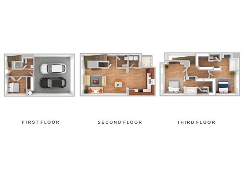 a drawing of three different floor plans with descriptions of the first floor and second floor
